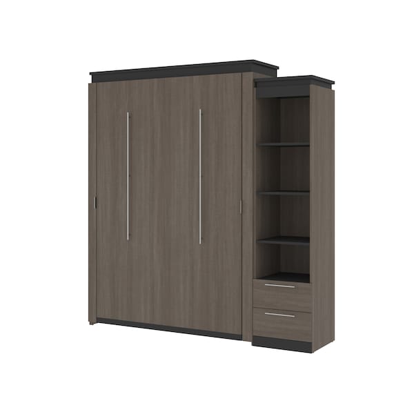 Bestar Orion Queen Murphy Bed and Narrow Shelving Unit with Drawers (85W), Bark Gray & Graphite 116881-000047 - main